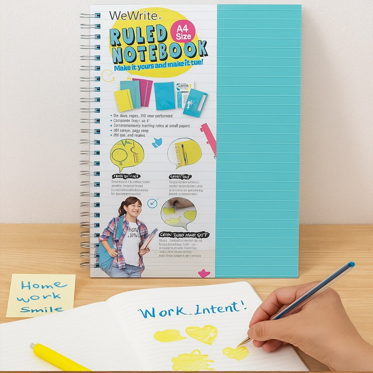 فوردورمايت دفتر بسلك حلزوني بحجم A4، 70 ورقة، وزن 80 غرام، تصميم وي رايت، لون باستيل، لمادة واحدة، ألوان متنوعة، مجموعة من 10