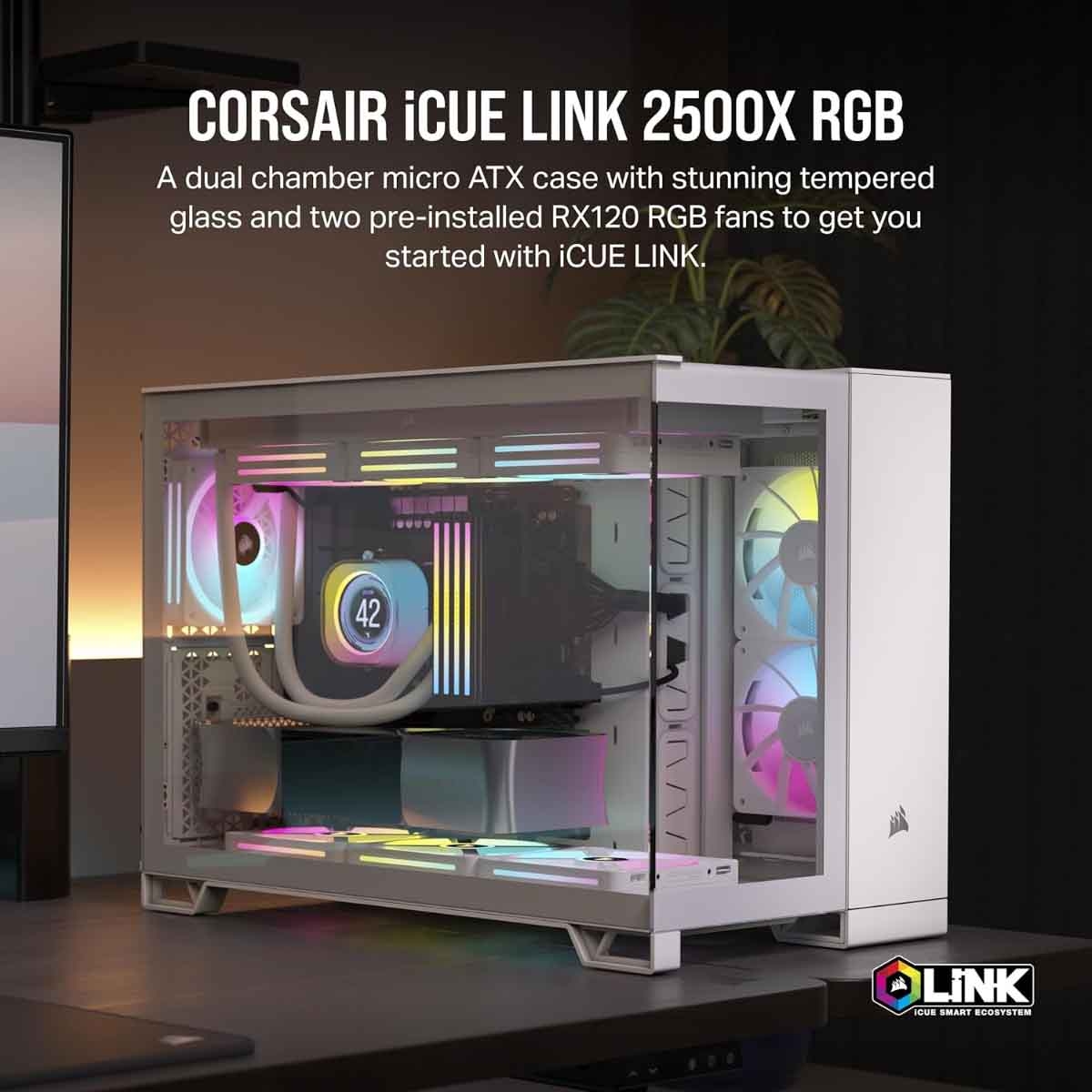 Corsair 2500X Link TG Small-Tower Micro-ATX Dual Chamber Gaming PC Case