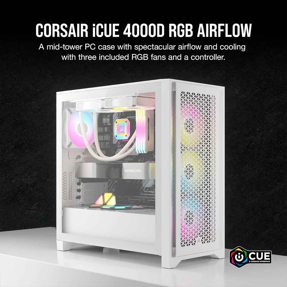 Corsair 4000D RGB Airflow White Mid-Tower Gaming PC Case