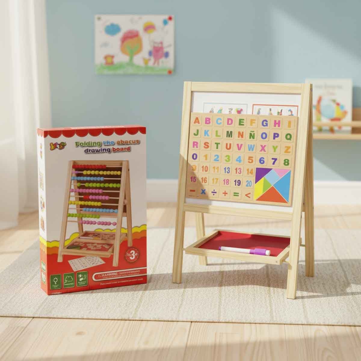 لوحة رسم تعليمية مع عداد حسابي قابلة للطي، للجنسين، 3-4 سنوات