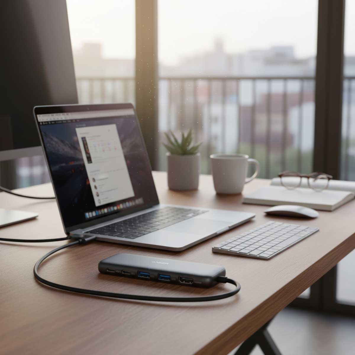أنكر رمادي موزع وسائط 5 في 1 USB-C