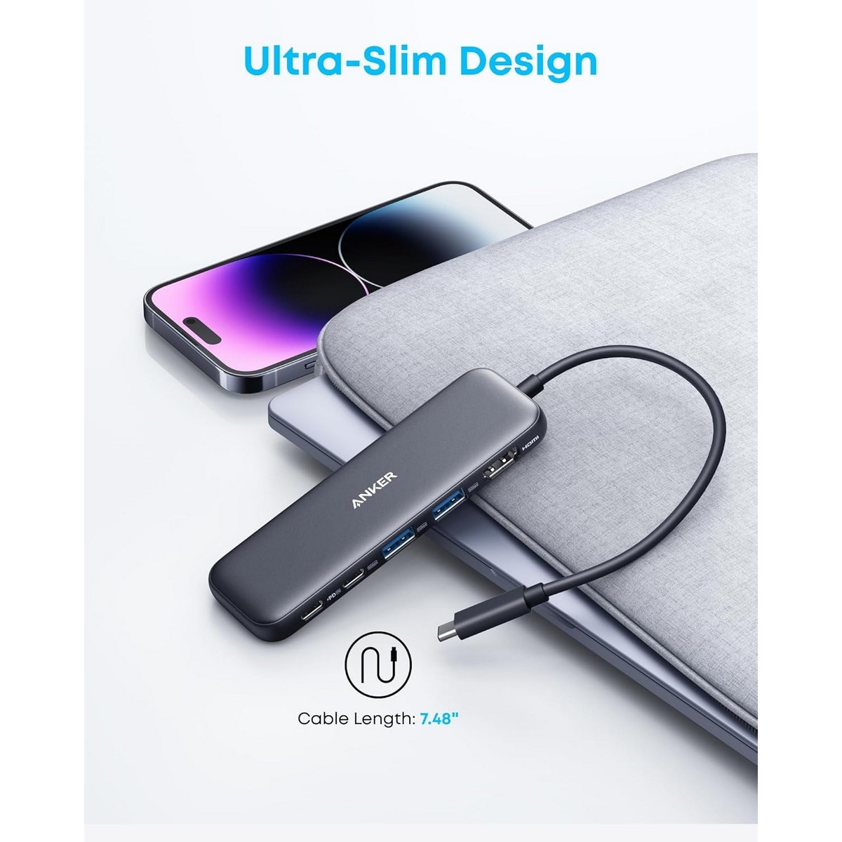 أنكر رمادي موزع وسائط 5 في 1 USB-C