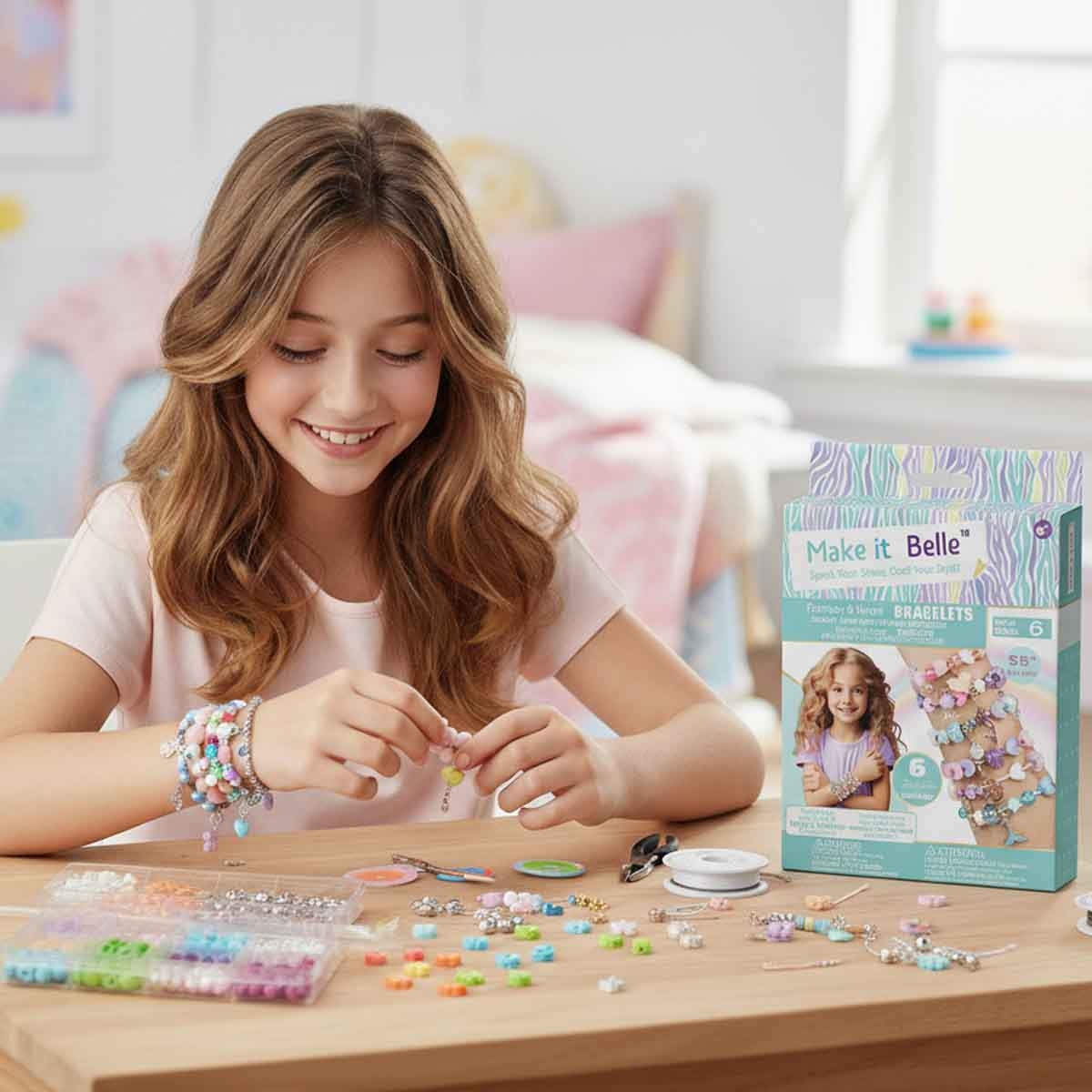 ميك إت بيل مجموعة أساور لامعة وزخرفية للتصميم الذاتي، للبنات، من عمر 8 إلى 10 سنوات