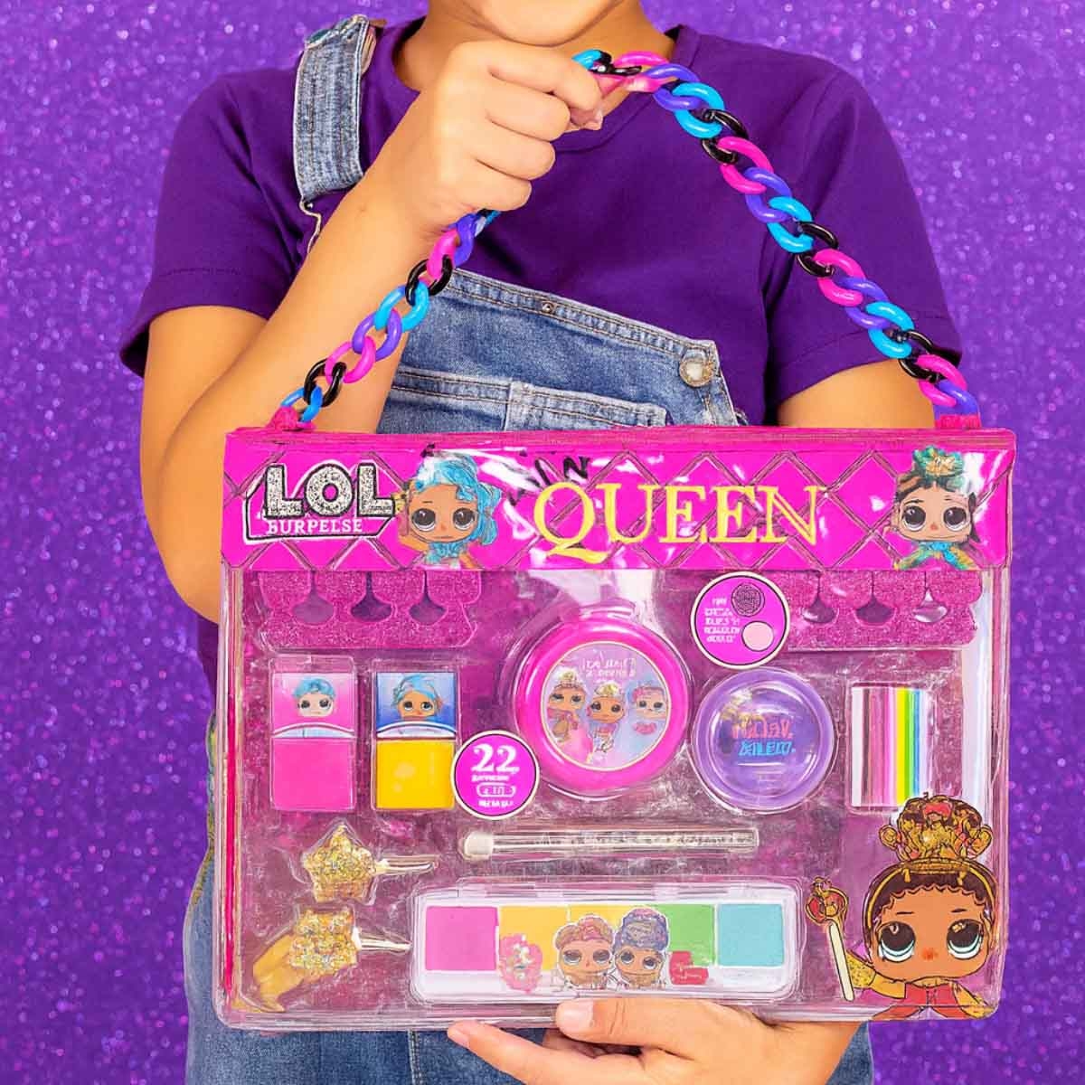 إل أو إل سربرايز حقيبة مكياج بسلسلة للبنات، من عمر 5-7 سنوات
