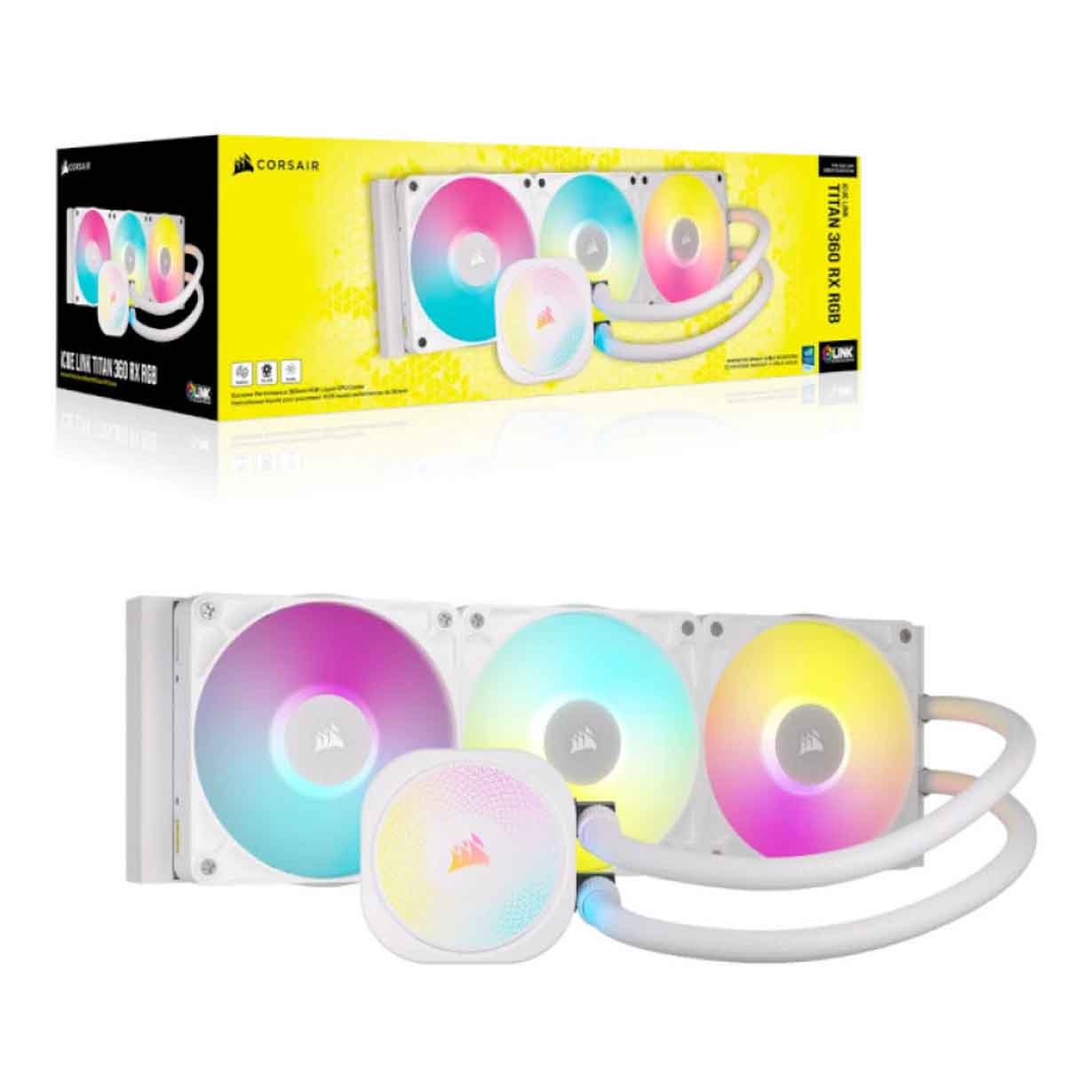 كورسير مبرد معالج سائل آي كيو لينك تايتان 360 آر إكس آر جي بي باللون الأبيض