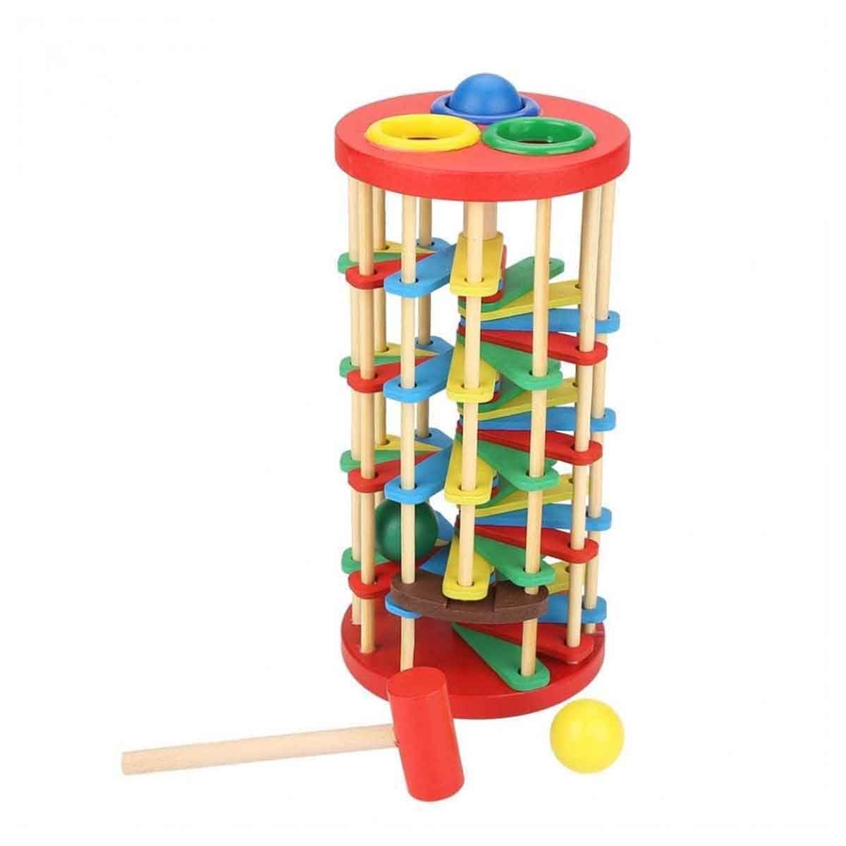 لعبة سلم ضرب الكرات الخشبية للأطفال، للجنسين، 3-4 سنوات