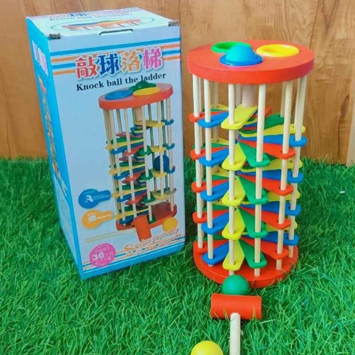 لعبة سلم ضرب الكرات الخشبية للأطفال، للجنسين، 3-4 سنوات