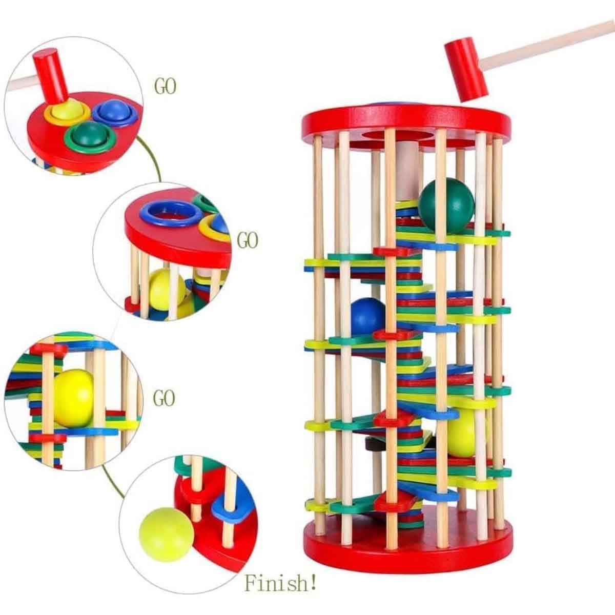 لعبة سلم ضرب الكرات الخشبية للأطفال، للجنسين، 3-4 سنوات