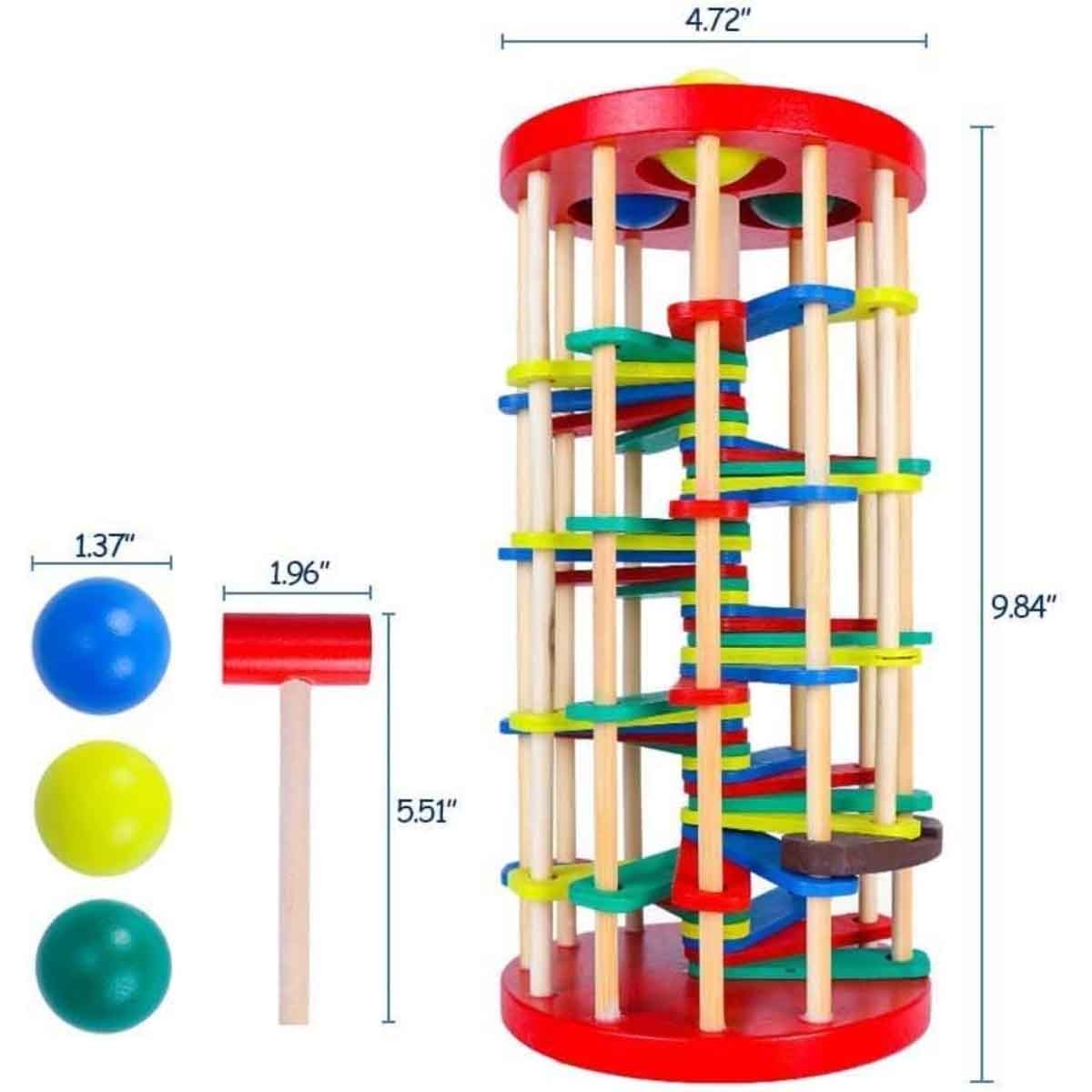 لعبة سلم ضرب الكرات الخشبية للأطفال، للجنسين، 3-4 سنوات