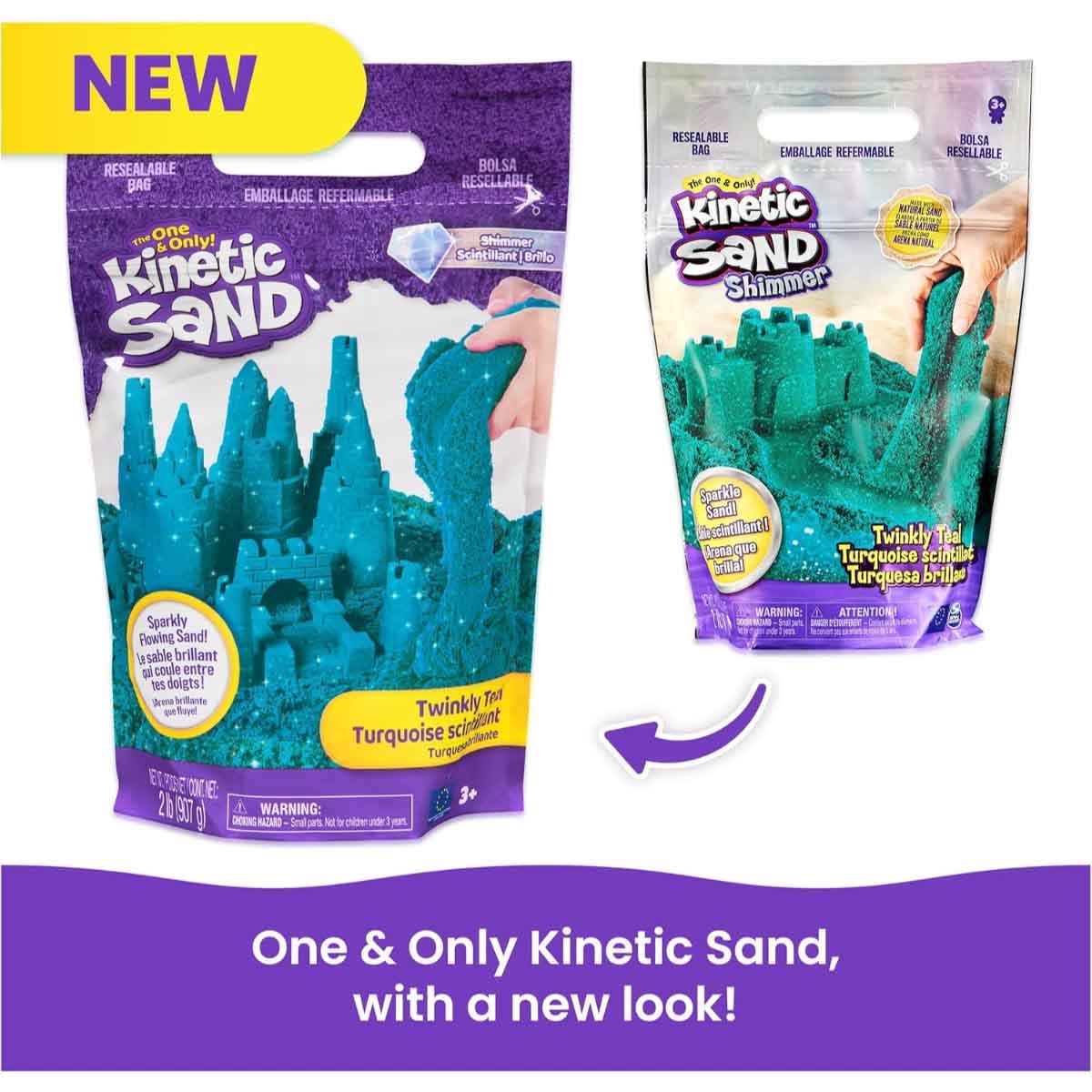 Kinetic Sand Twinkly Teal 2lb All-Natural Shimmering Play Sand Unisex, 3-4 Years