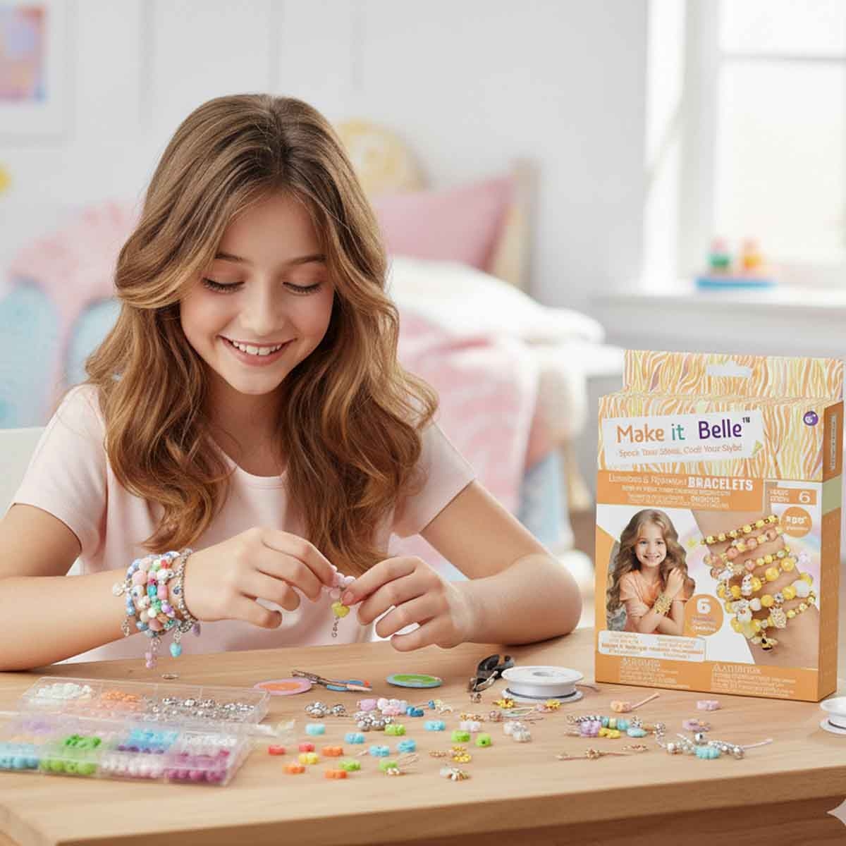 ميك إت بيل مجموعة أساور فاخرة مرصعة بالجواهر للتصميم الذاتي، للبنات، من عمر 8 إلى 10 سنوات