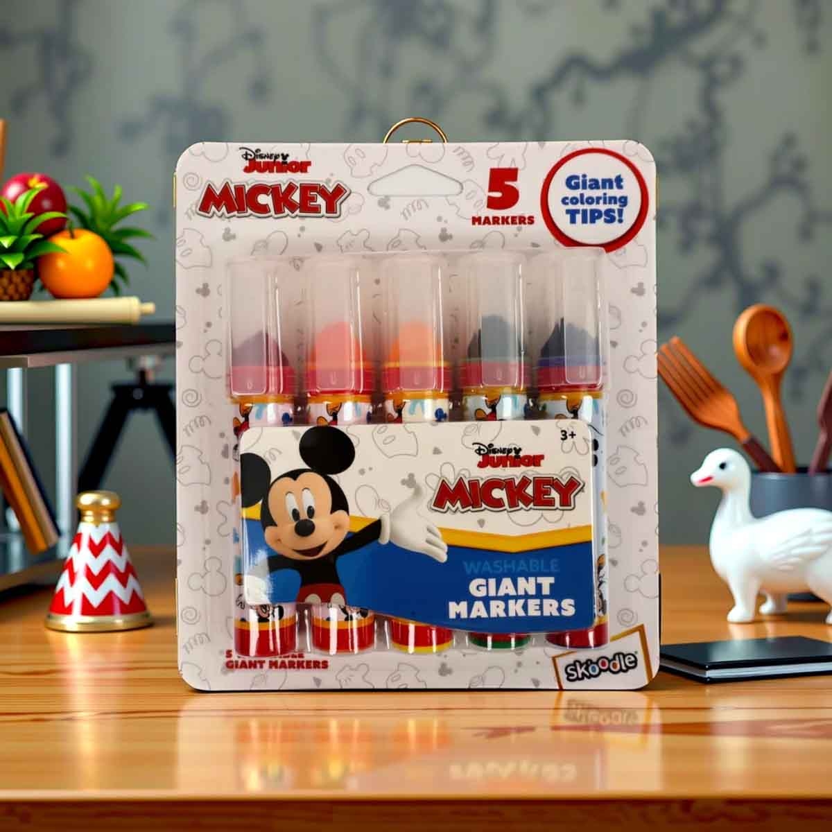 ديزني جونيور مجموعة أقلام ماركر عملاقة قابلة للغسل 5 قطع للجنسين، عمر 3-4 سنوات