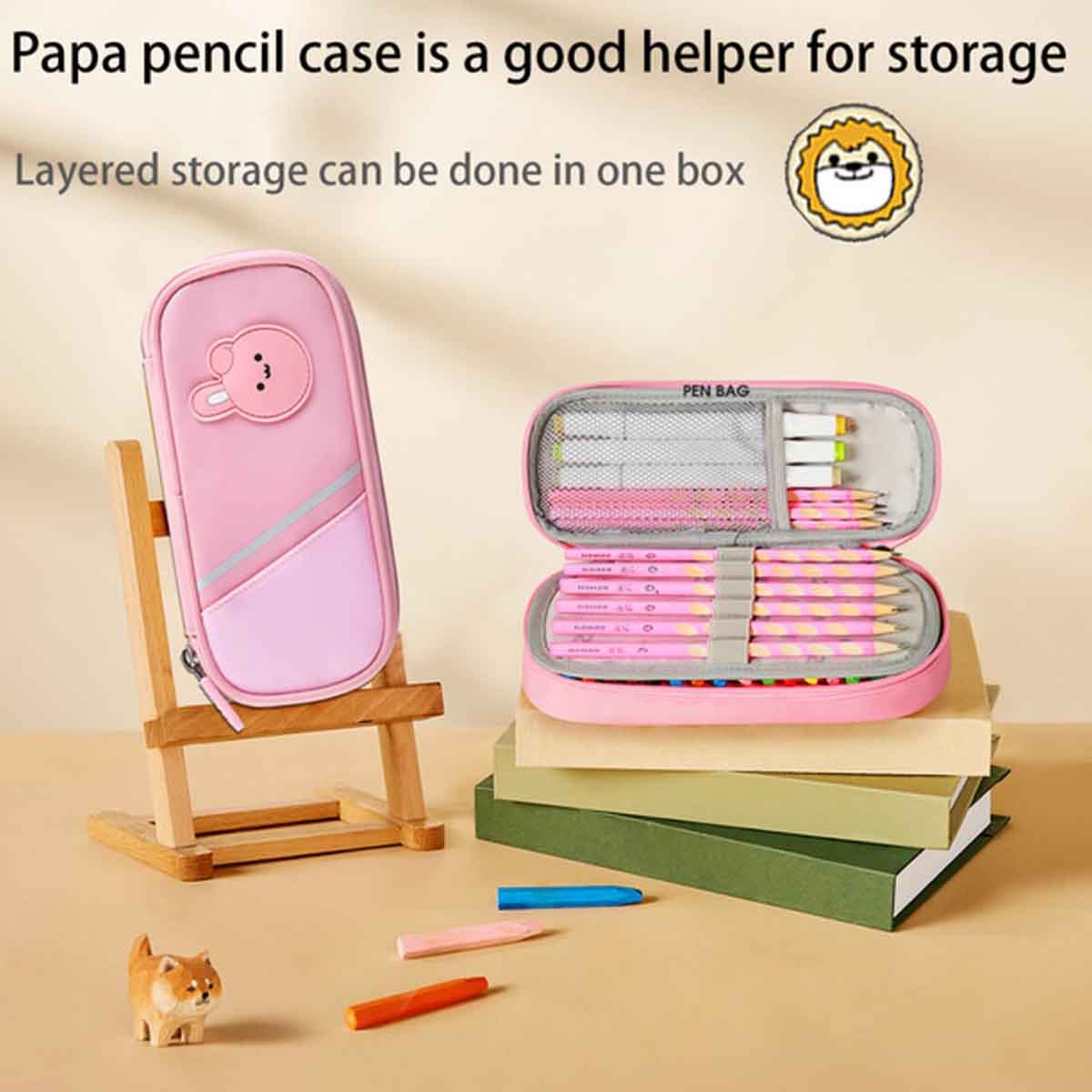 نوهو حافظة أقلام باللون الوردي بتصميم أرنب