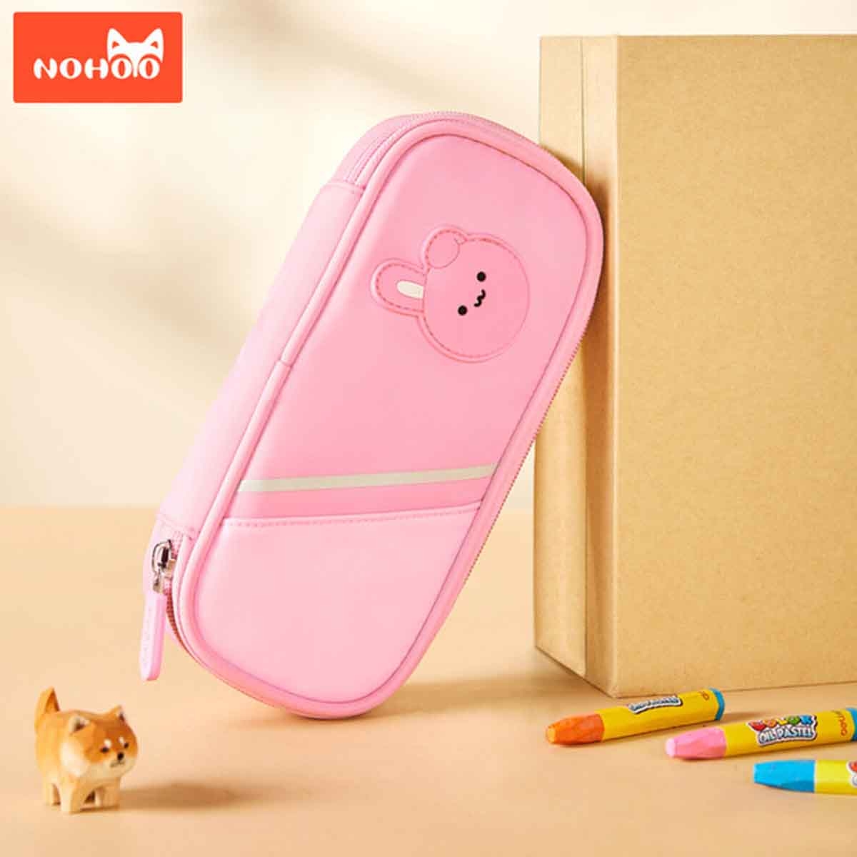 نوهو حافظة أقلام باللون الوردي بتصميم أرنب