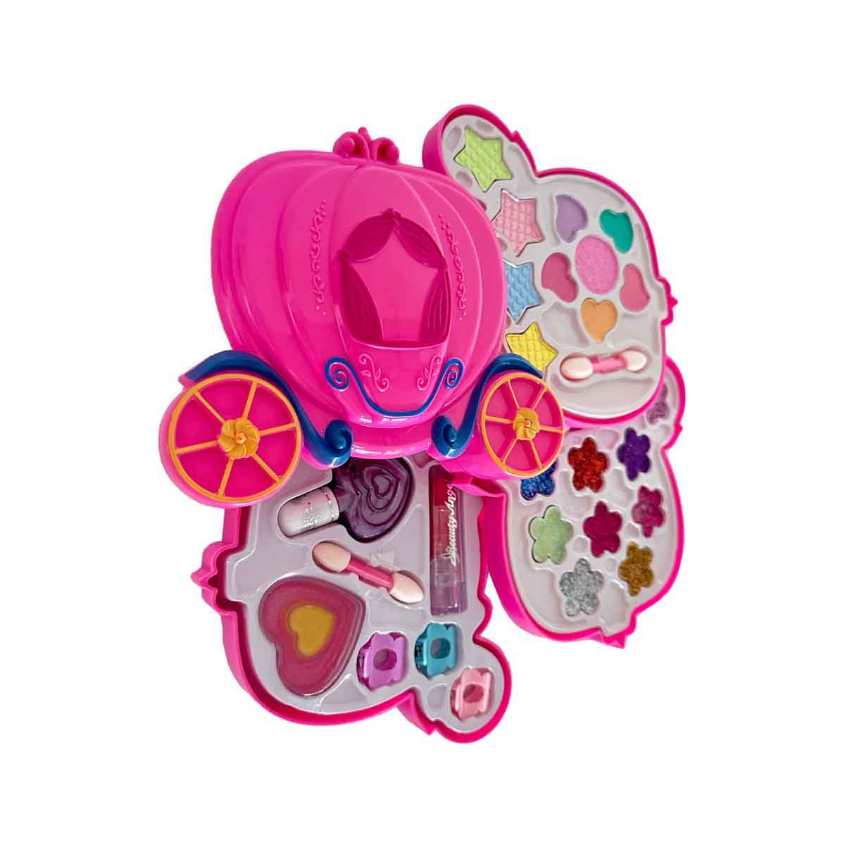 بيوتي أنجل طقم مكياج على شكل عربة قرع، للبنات، من عمر 5 إلى 7 سنوات