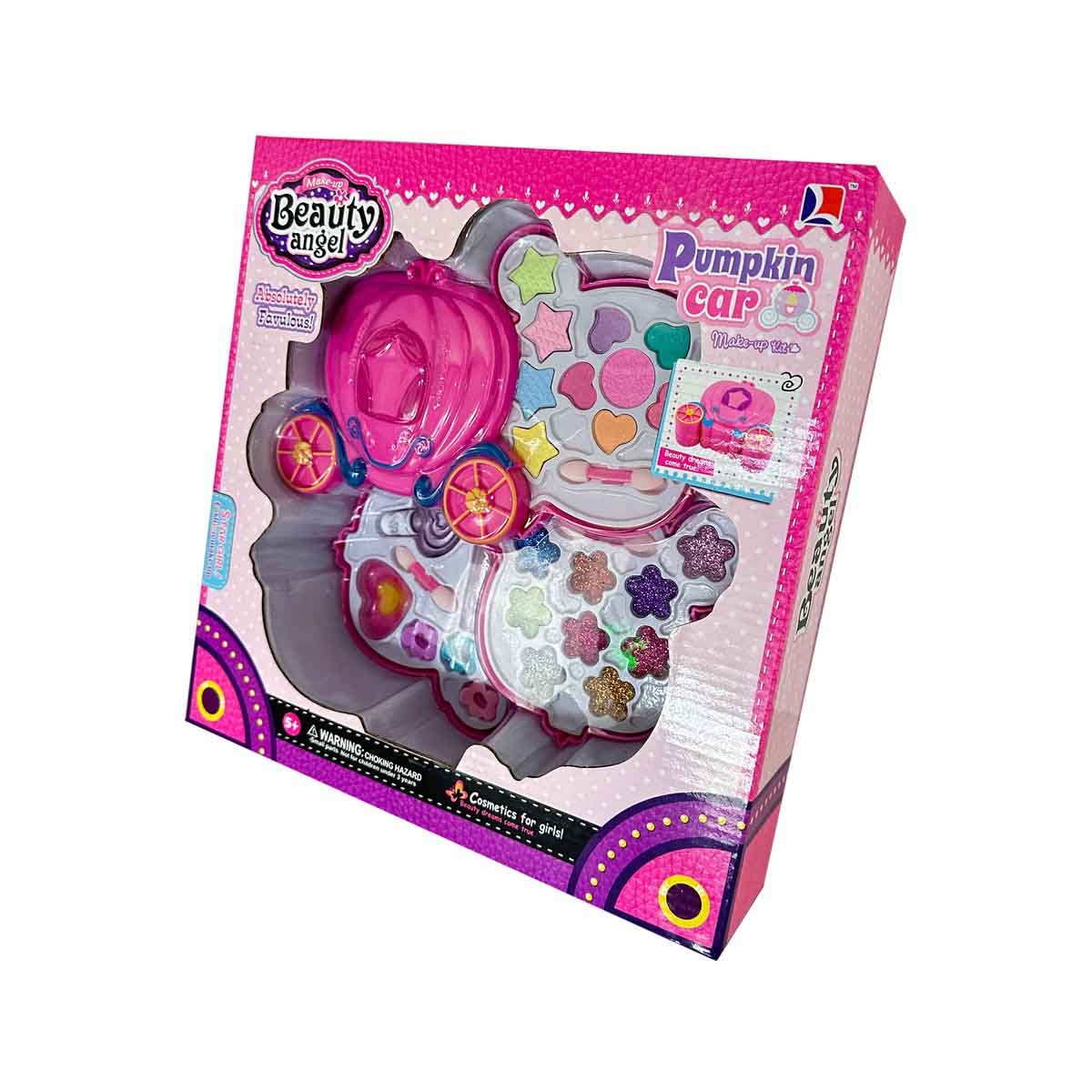 بيوتي أنجل طقم مكياج على شكل عربة قرع، للبنات، من عمر 5 إلى 7 سنوات