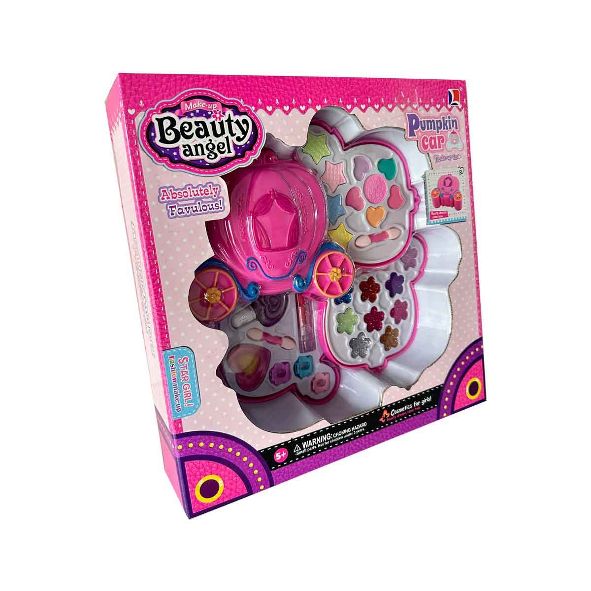 بيوتي أنجل طقم مكياج على شكل عربة قرع، للبنات، من عمر 5 إلى 7 سنوات