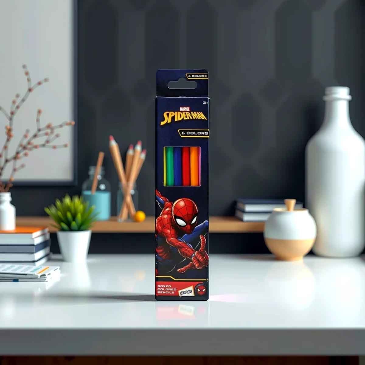 سبايدر مان مجموعة أقلام تلوين 6 ألوان للجنسين، عمر 3-4 سنوات