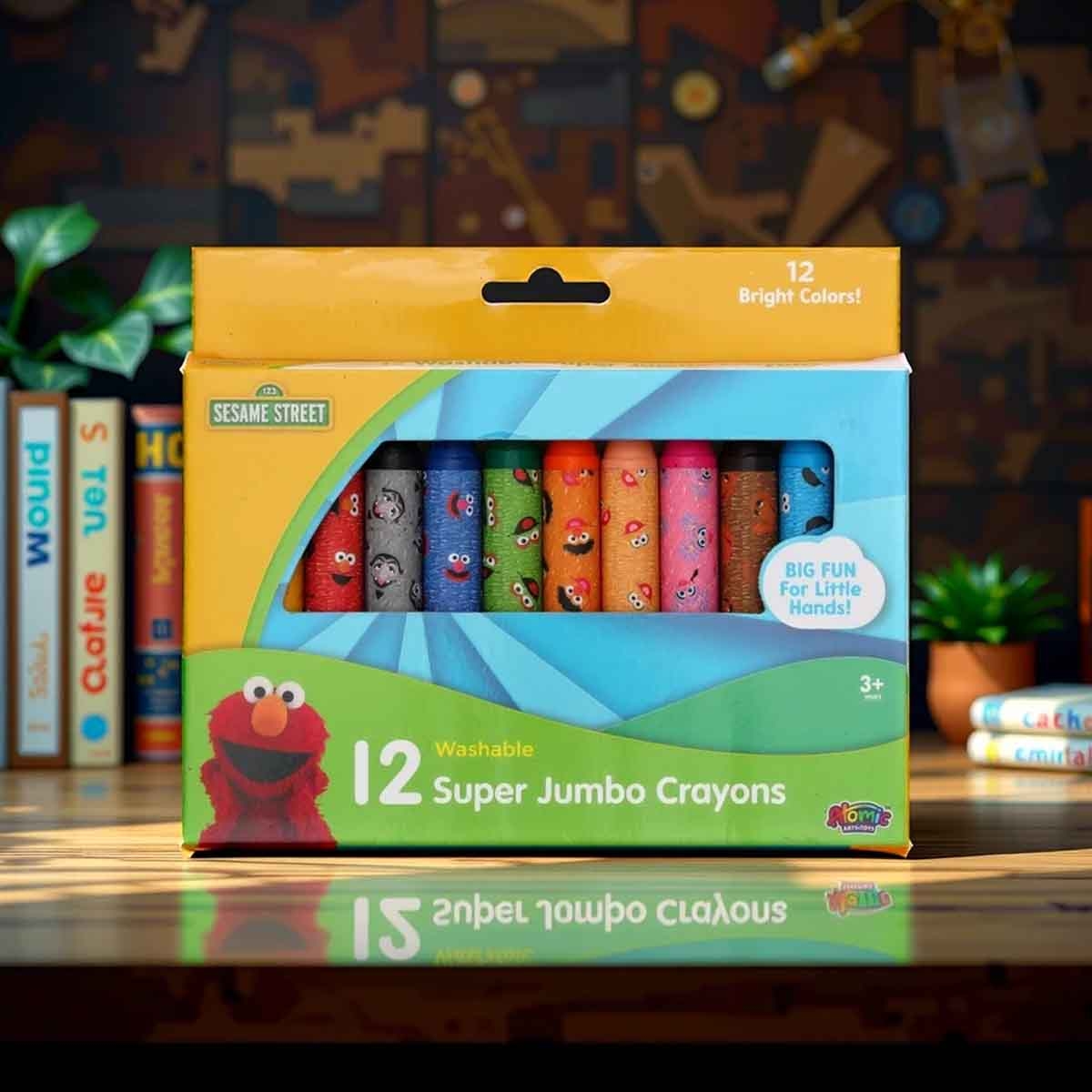 سيزام ستريت أقلام شمع كبيرة مكونة من 12 لونًا، للجنسين، للأعمار من 3 إلى 4 سنوات