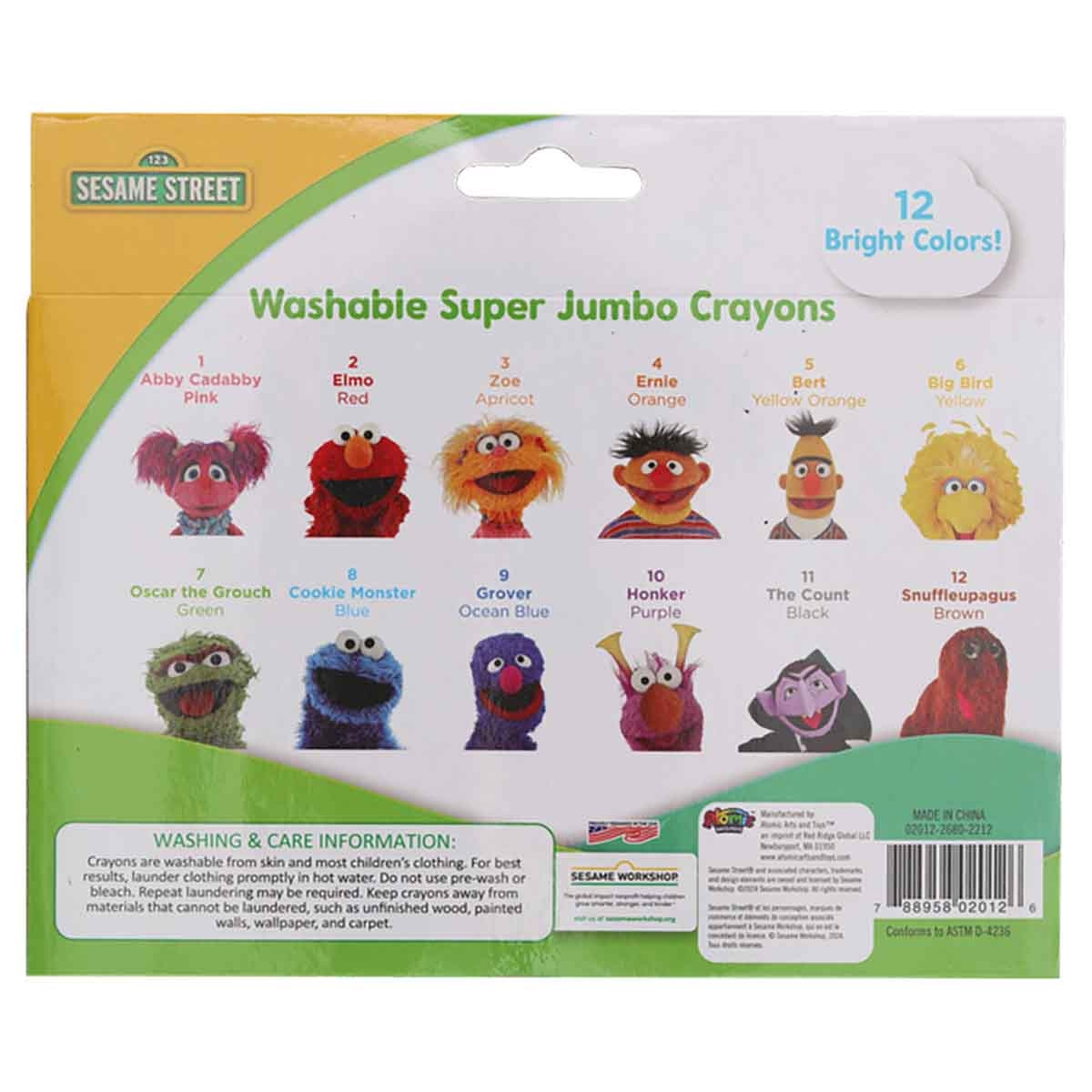 سيزام ستريت أقلام شمع كبيرة مكونة من 12 لونًا، للجنسين، للأعمار من 3 إلى 4 سنوات