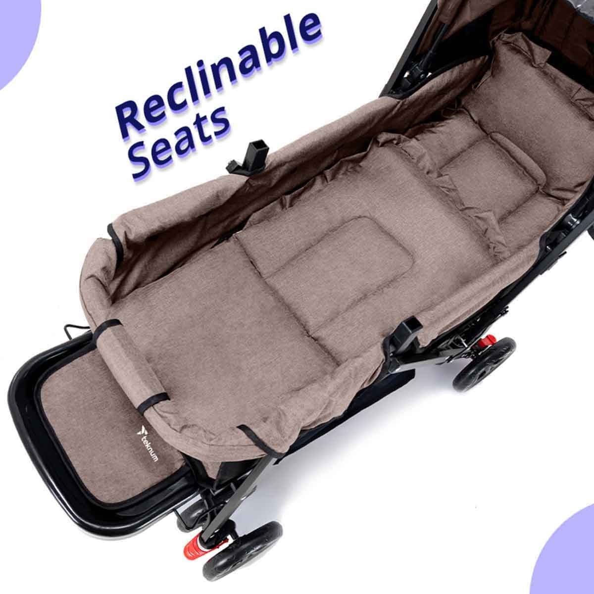 Teknum Khaki Double Baby Stroller Toddler, 0-2 Years