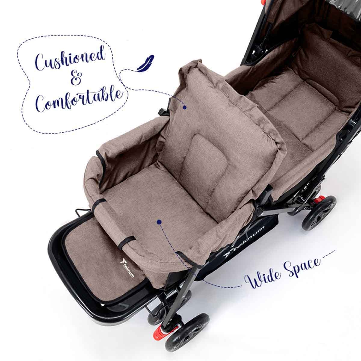 Teknum Khaki Double Baby Stroller Toddler, 0-2 Years