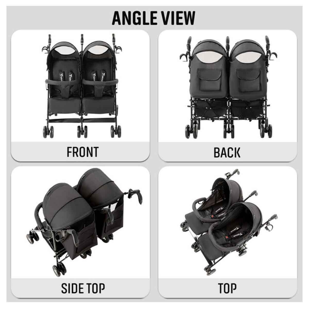 تيكنوم عربة أطفال مزدوجة فيلو باللون الأسود
