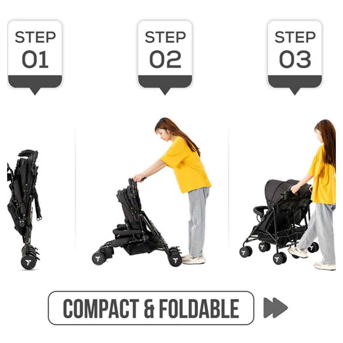 تيكنوم عربة أطفال مزدوجة فيلو باللون الأسود