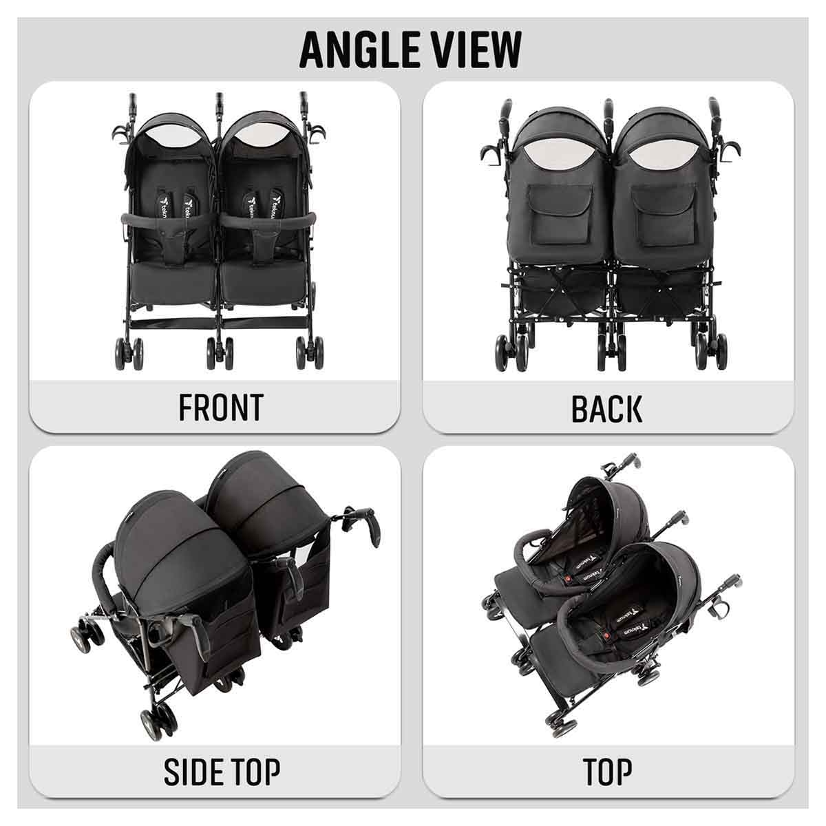 تيكنوم عربة أطفال مزدوجة فيلو باللون الأسود