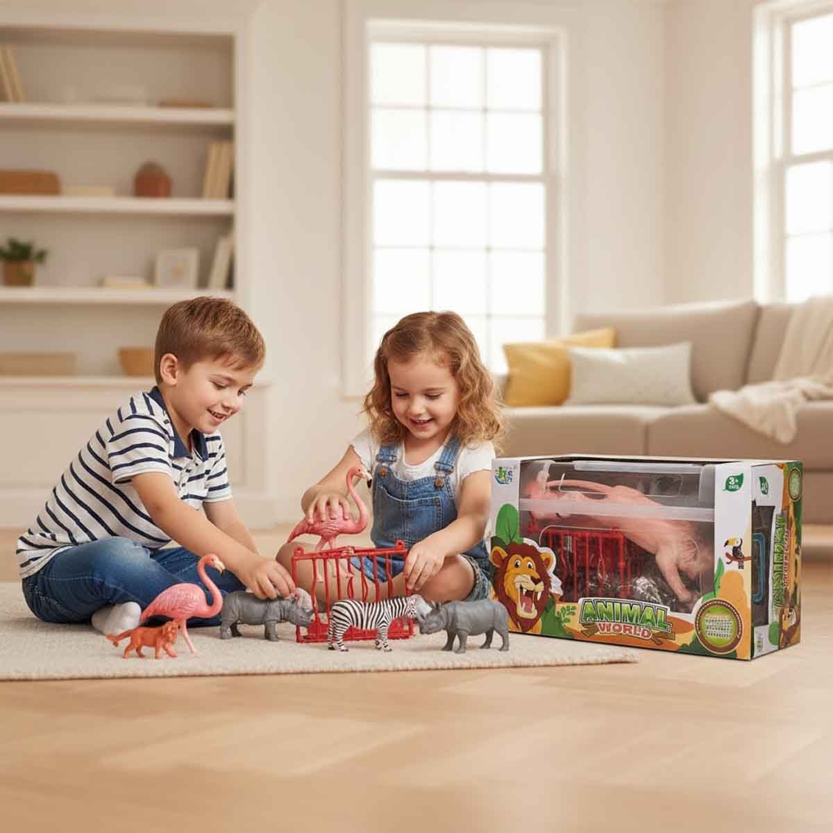 جيا زو مجموعة تماثيل الحيوانات البرية مكونة من 19 قطعة للجنسين، عمر 3-4 سنوات