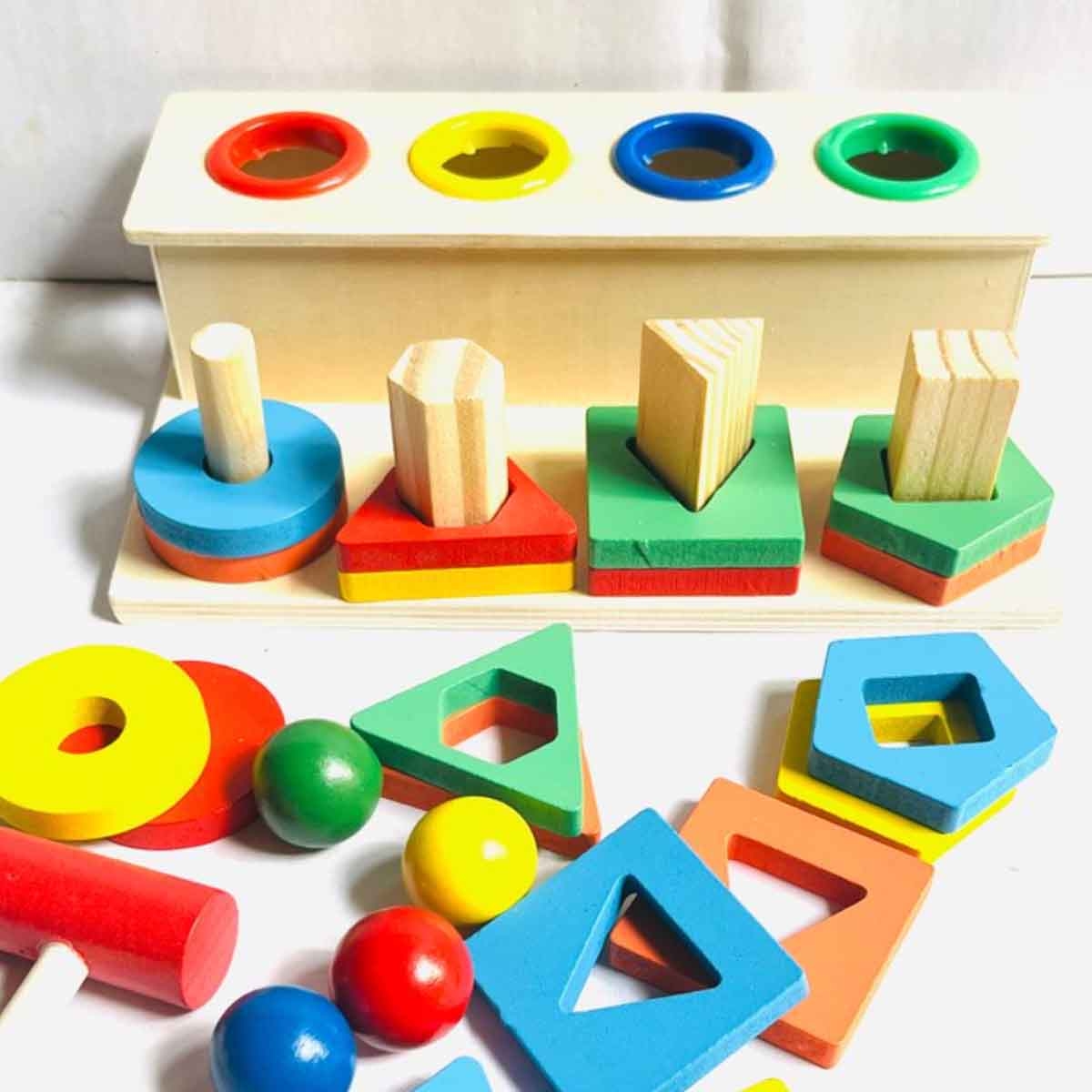 لعبة فرز أشكال الأعمدة الخشبية التعليمية، للجنسين، 3-4 سنوات