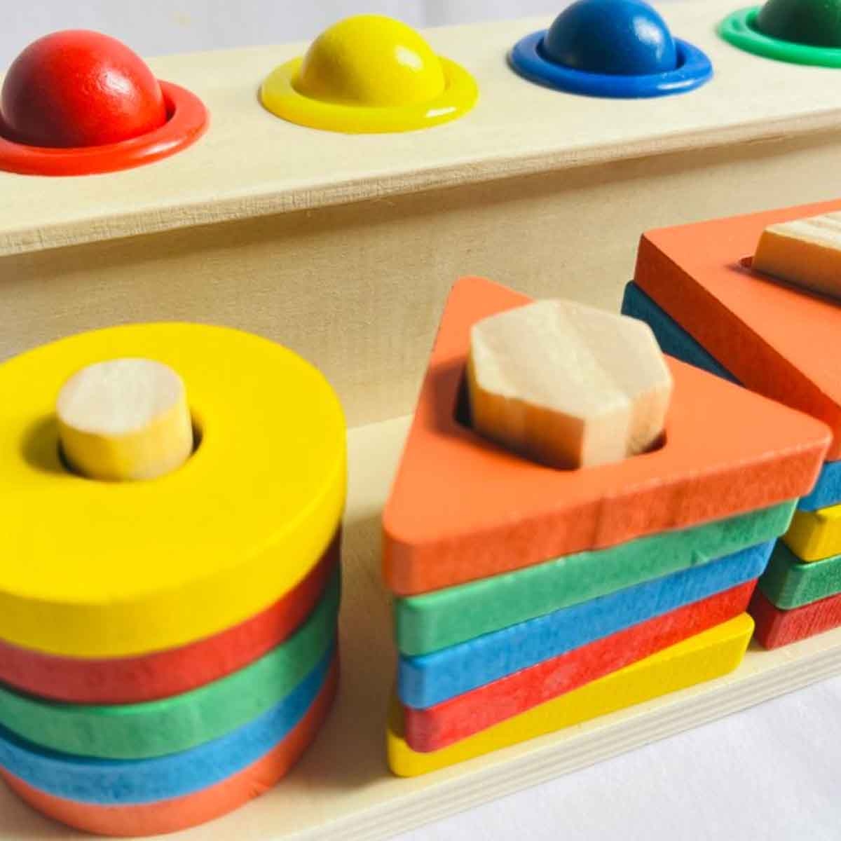 لعبة فرز أشكال الأعمدة الخشبية التعليمية، للجنسين، 3-4 سنوات