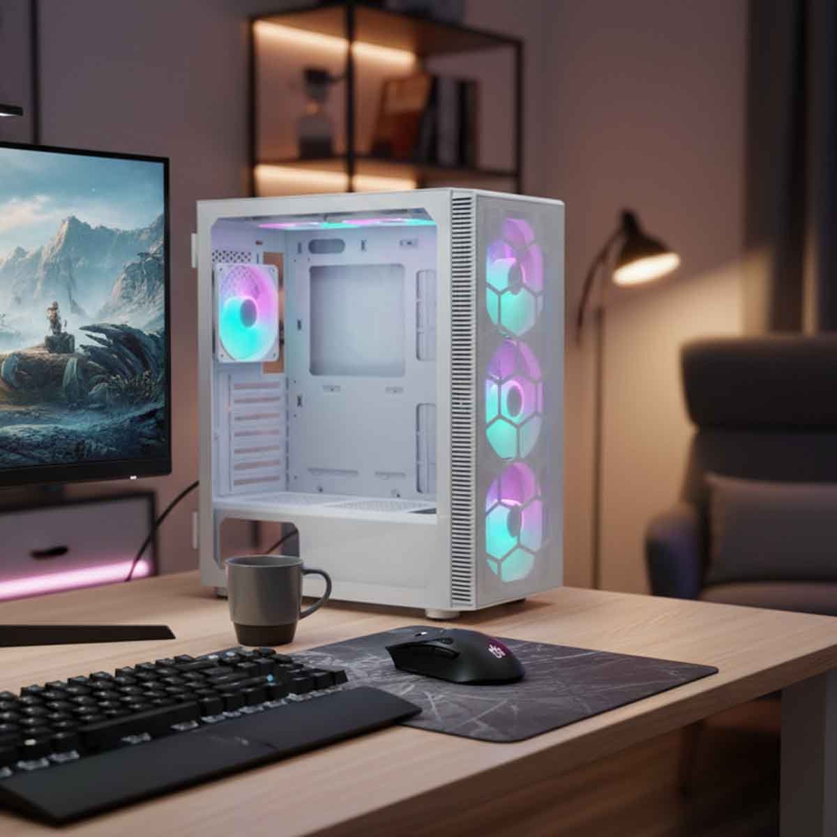 مونتيك صندوق كمبيوتر للألعاب X3 شبكي باللون الأبيض