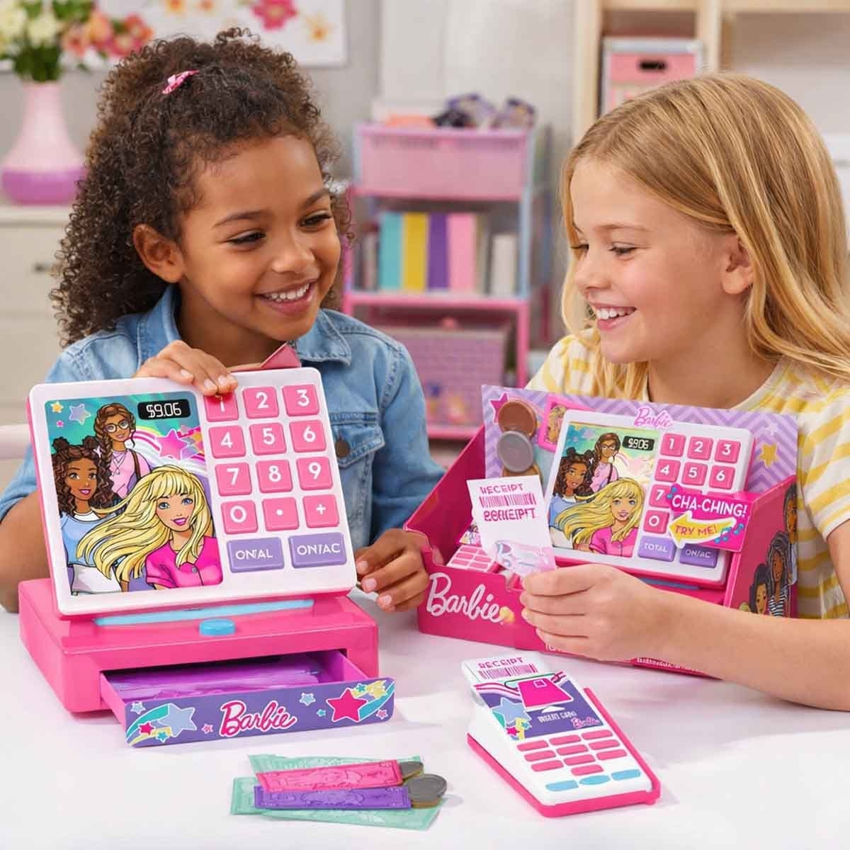 باربي مجموعة ماكينة تسجيل النقود للعب للبنات، 3-4 سنوات