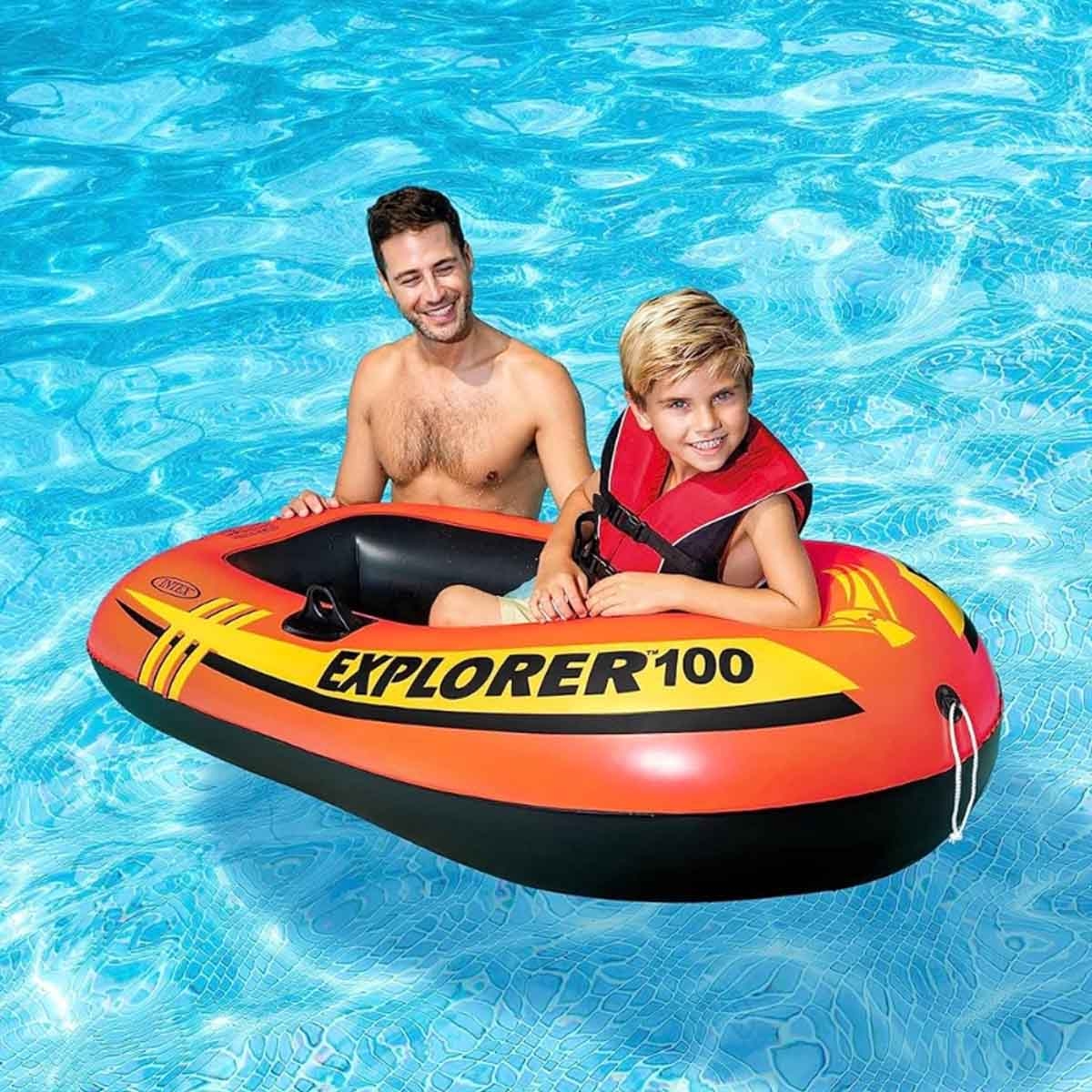 Intex Explorer 100 Boat with Deluxe French Oars Bundle Unisex, 5-7 Years
