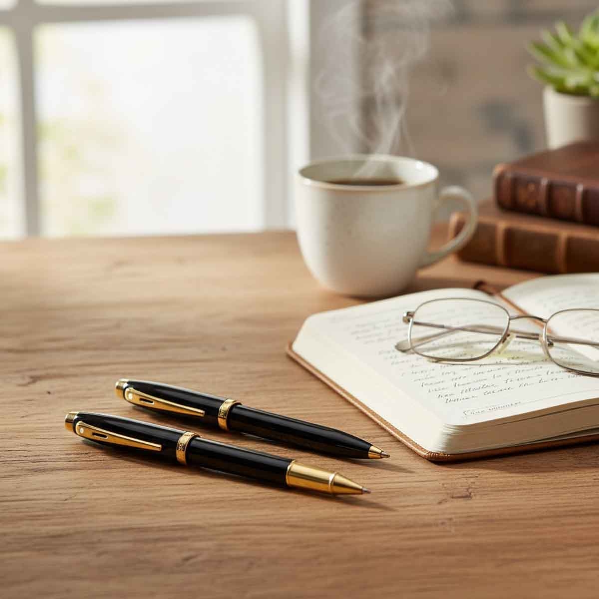 شيفر طقم هدية قلم حبر جاف 100 + قلم حبر سائل بلمسات ذهبية