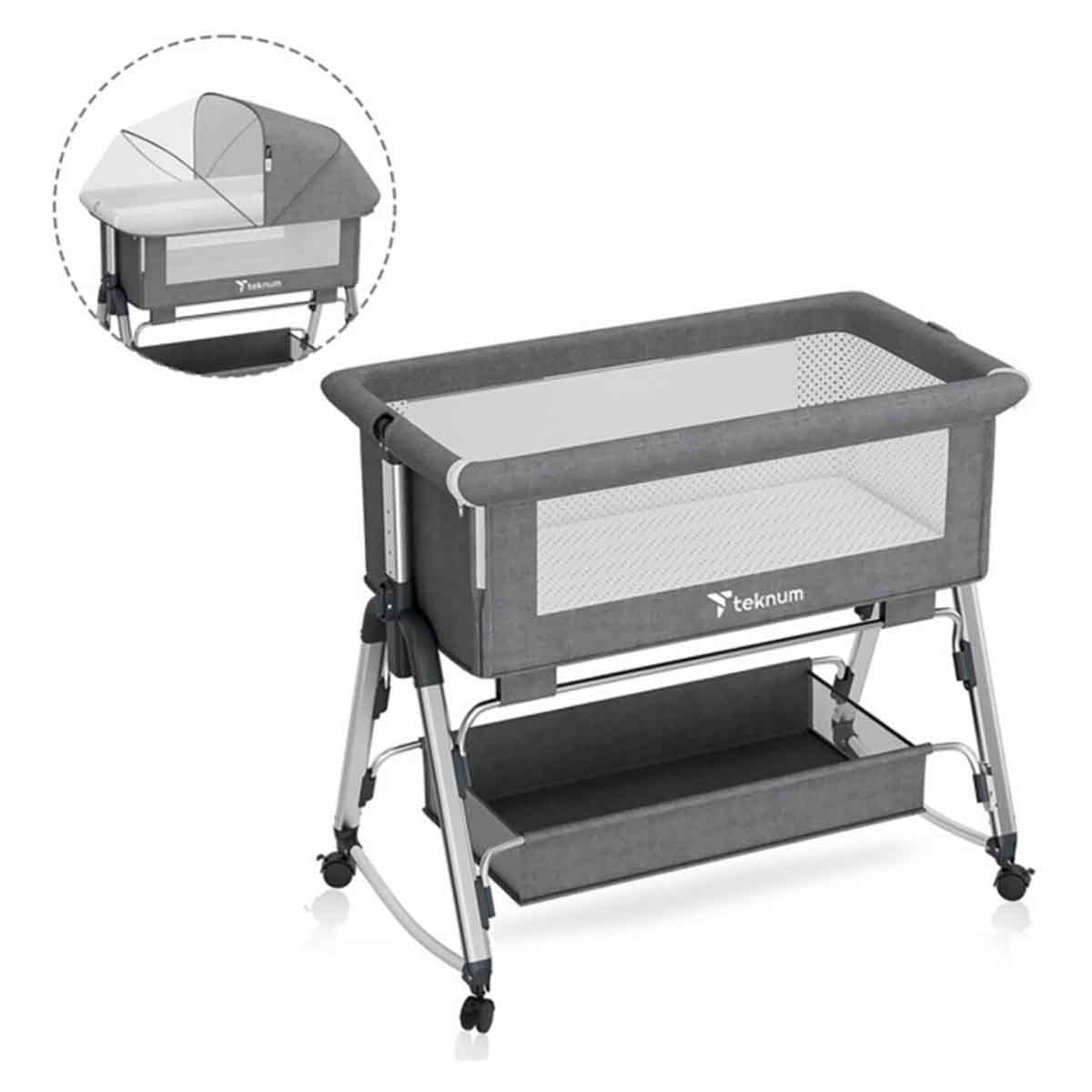 تيكنوم سرير جانبي سليب زين باللون الرمادي مناسب من عمر 0 إلى 2 سنة