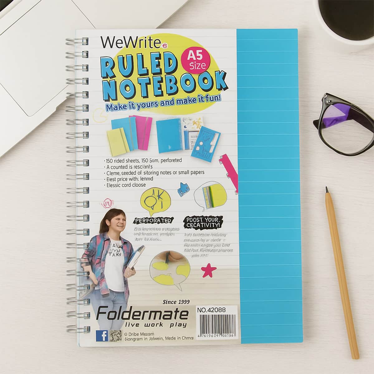 Foldermate A5 80GSM 150 Sheet WeWrite Regular Colour 5 Subject Assorted Spiral Notebook, Pack of 10
