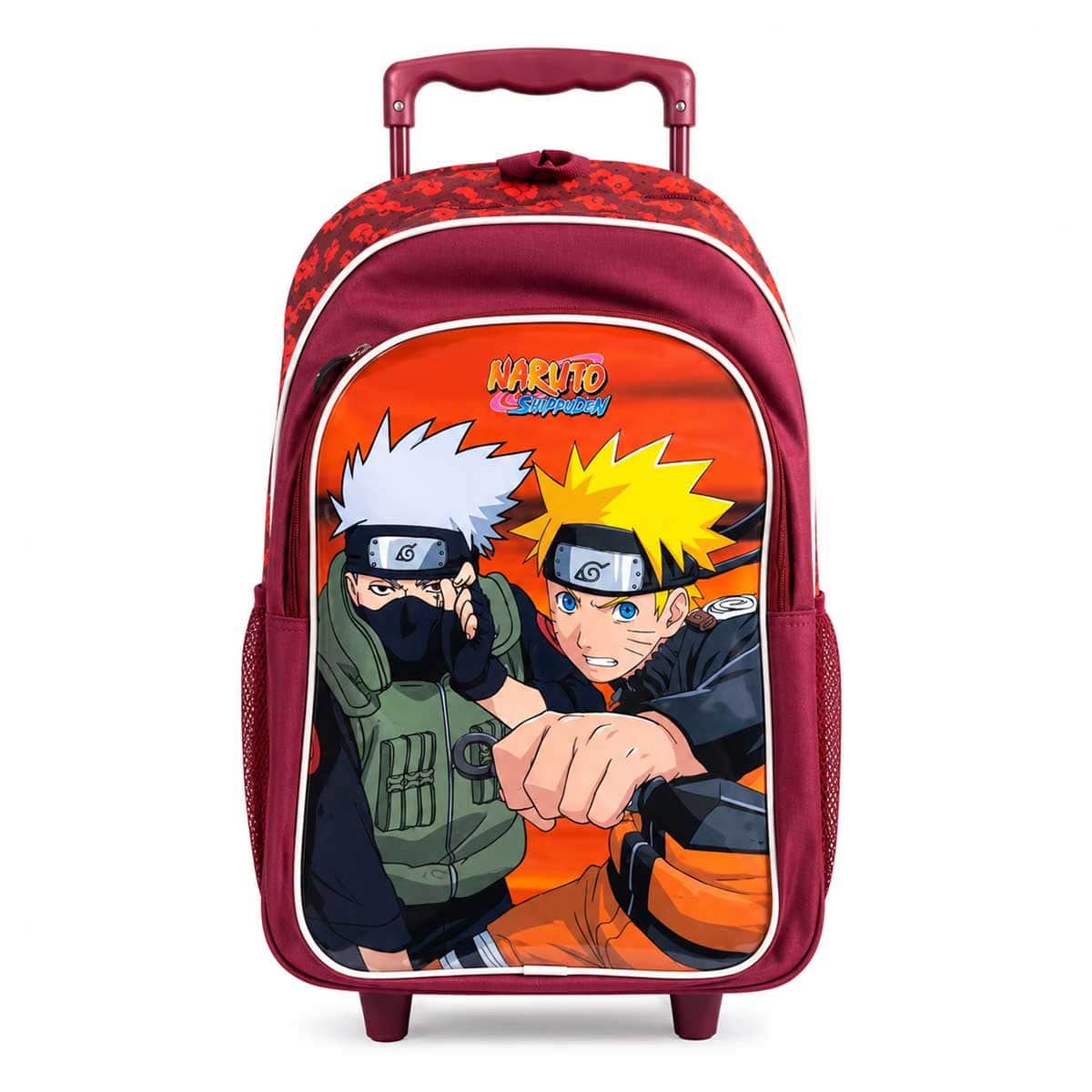 Naruto 18" Maroon Trolley Bag Set with Lunch Bag, Pencil Case, Water Bottle & Lunch Box