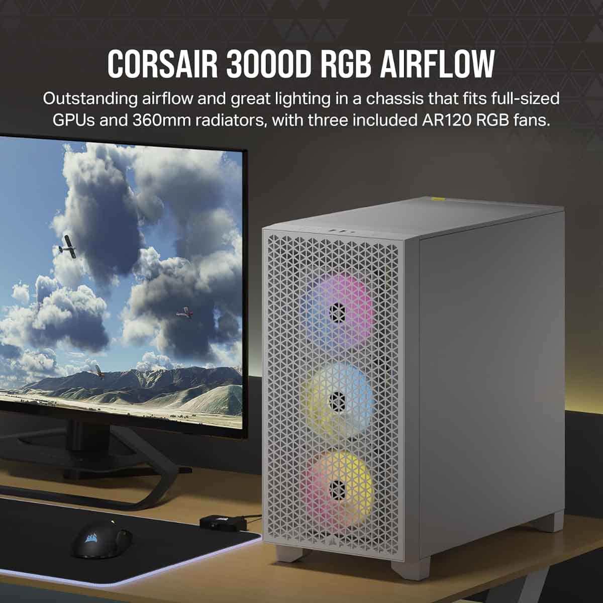 Corsair White 3000D RGB Airflow Mid-Tower PC Case