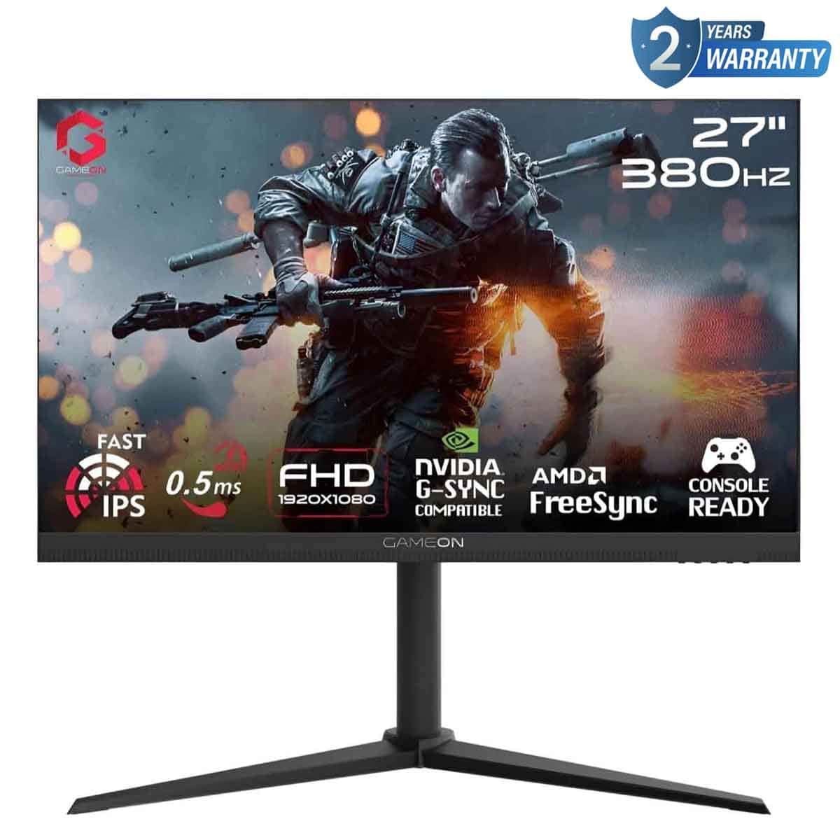 جيم أون شاشة ألعاب FHD بحجم ‎27"‎ 380Hz Fast IPS سلسلة Midnight Pro سوداء موديل GOMP27FHD380IPS