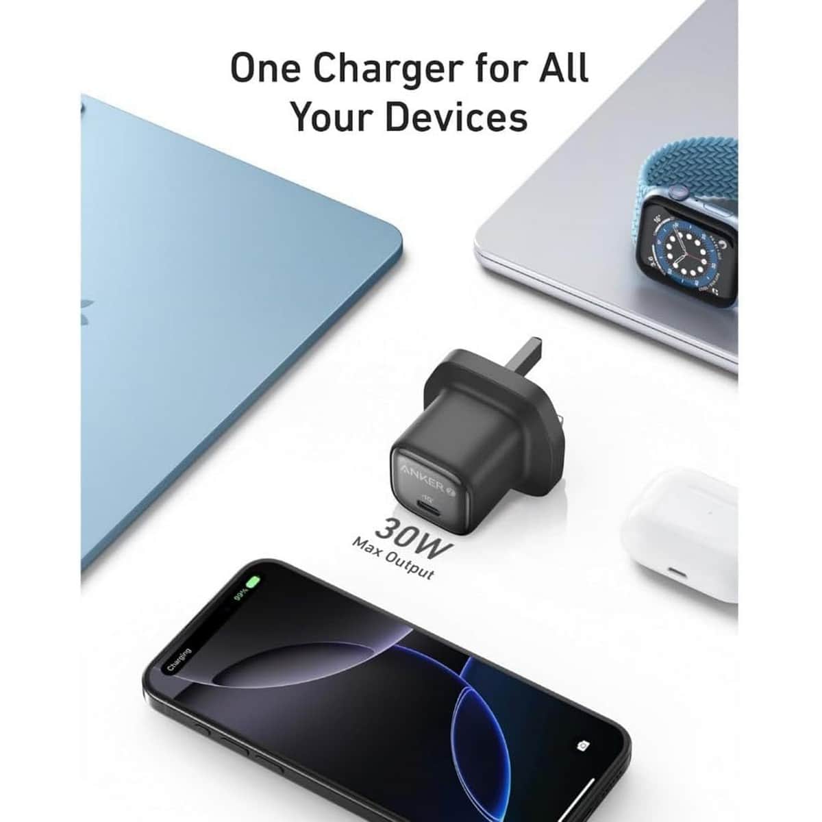 أنكر أسود شاحن حائط USB-C بقدرة 30 واط