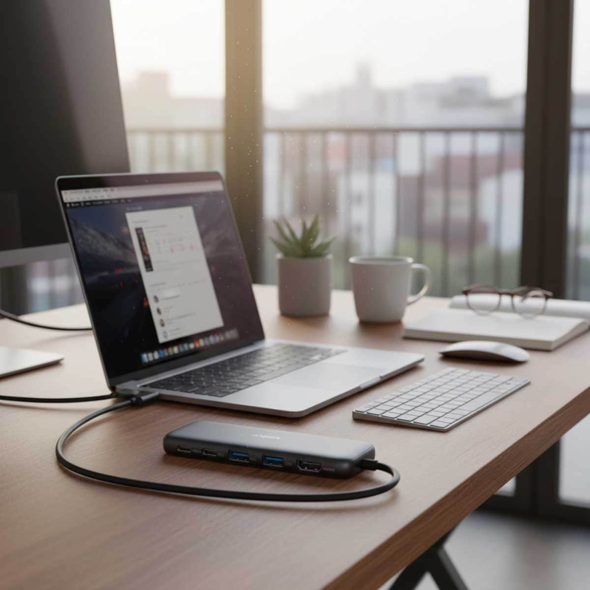 أنكر رمادي موزع وسائط 5 في 1 USB-C