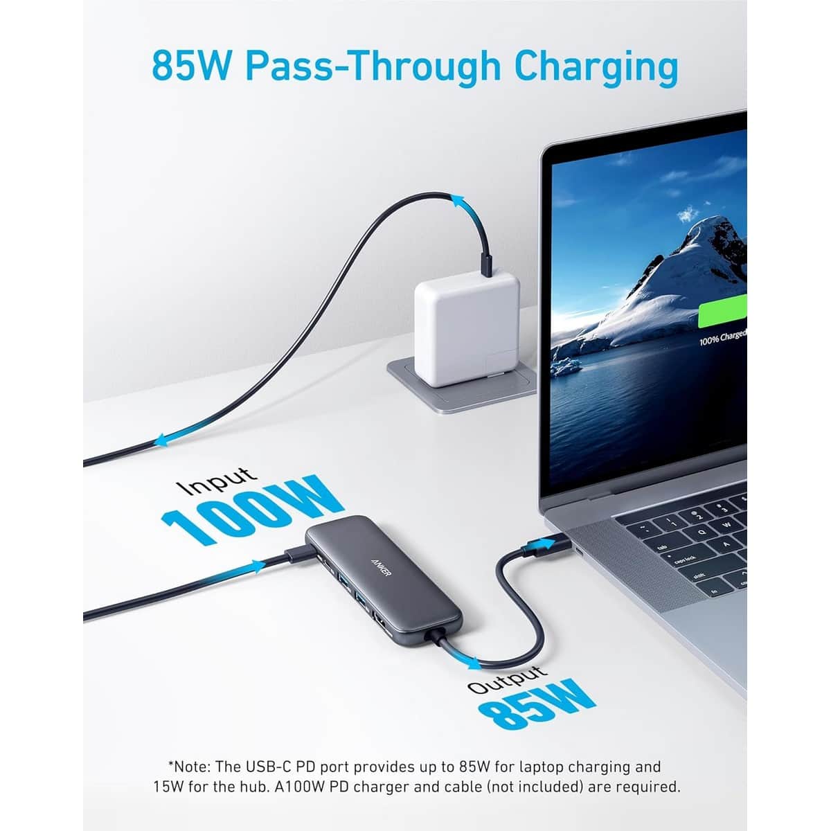أنكر رمادي موزع وسائط 5 في 1 USB-C