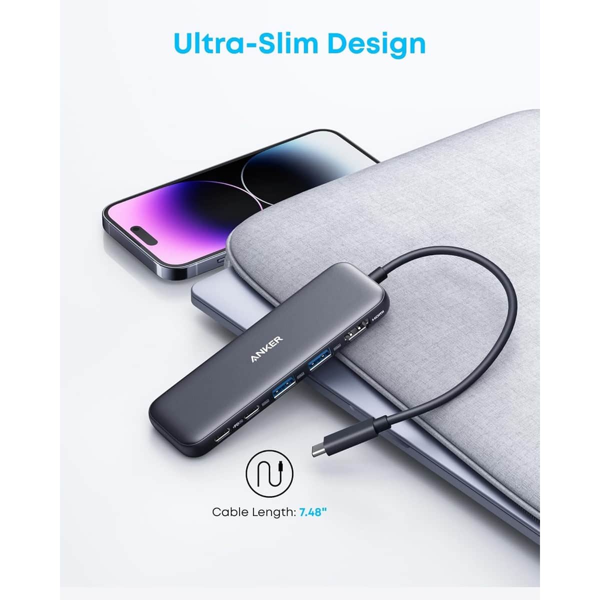 أنكر رمادي موزع وسائط 5 في 1 USB-C