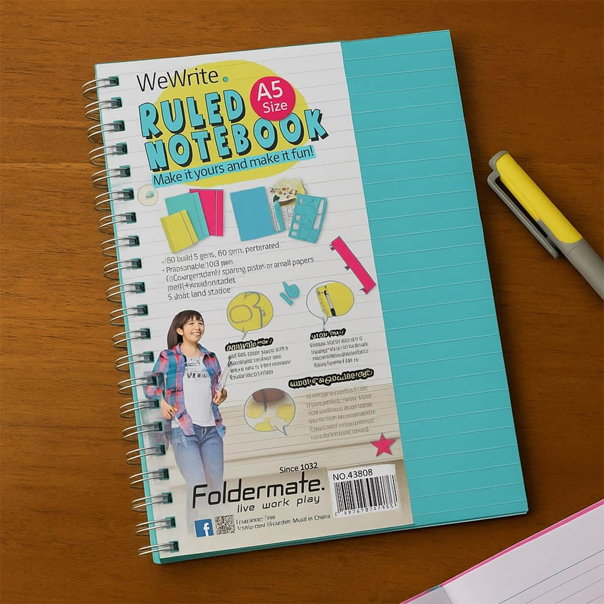 Foldermate A5 80GSM 150 Sheet WeWrite Pastel Colour 5 Subject Assorted Spiral Notebook, Pack of 10
