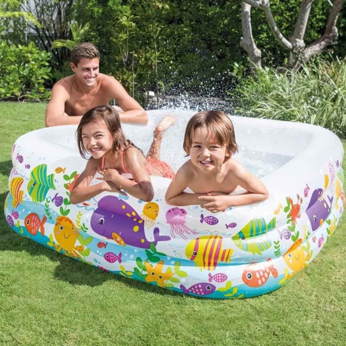 Intex Bellow Foot Pump with Swim Center Clearview Aquarium Pool Bundle Unisex