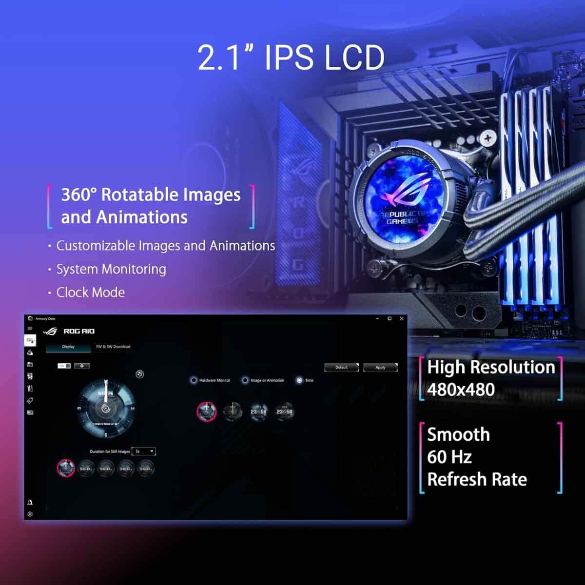 ASUS ROG Black Strix LC 360 ARGB LCD Liquid CPU Cooler