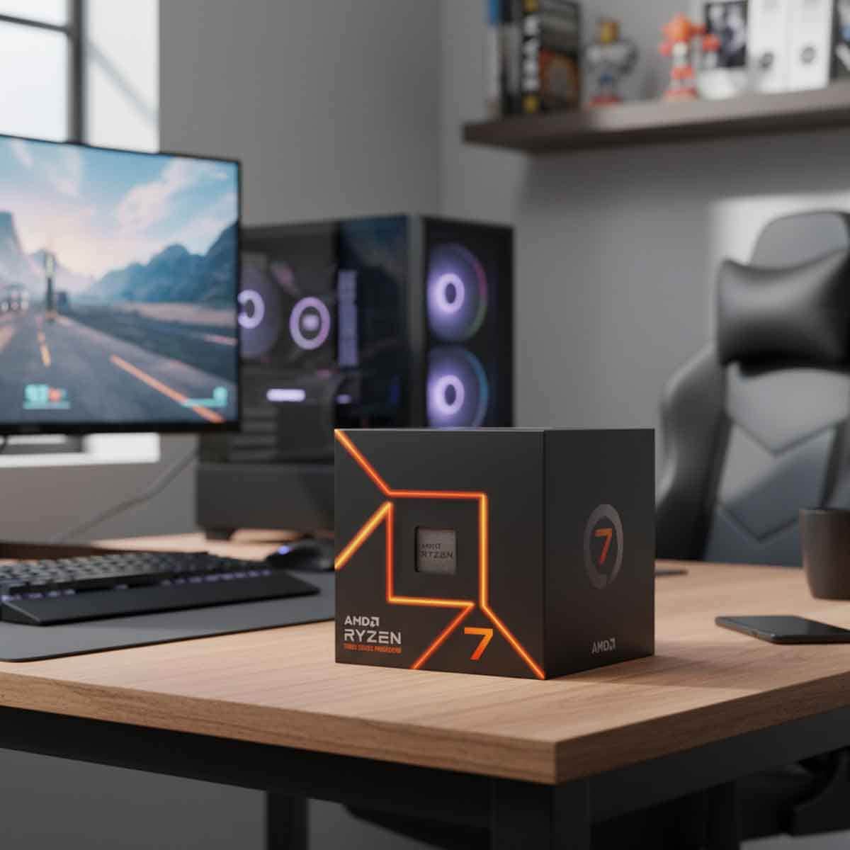 إيه إم دي رايزن 7 7700 معالج بسرعة 3.8GHz بعدد 8 أنوية و16 خيط معالجة وذاكرة 32MB
