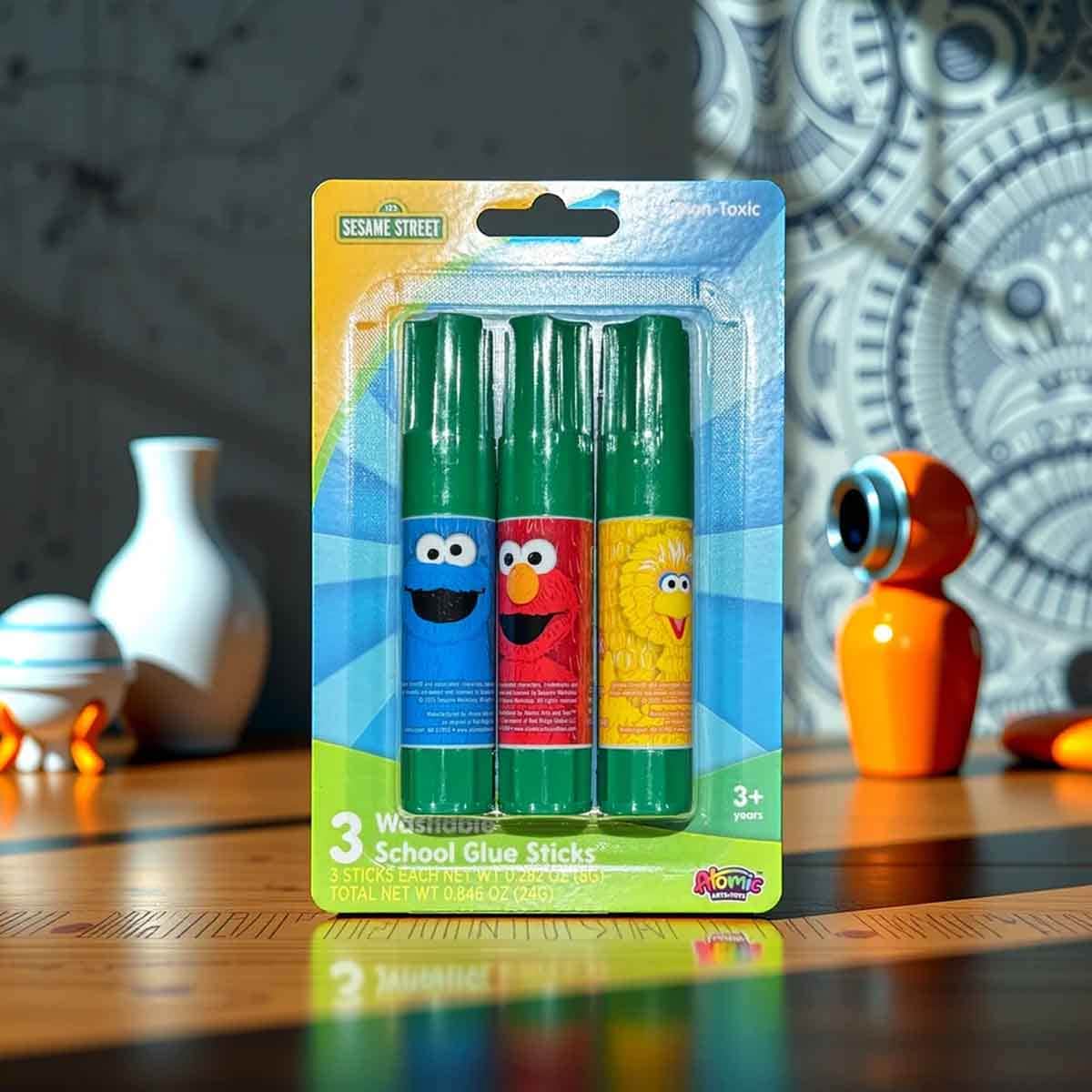 Sesame Street 3 Washable Glue Sticks Unisex, 3-4 Years